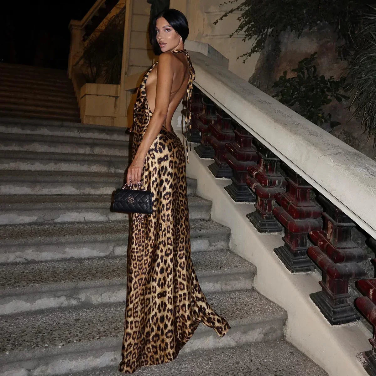 Anya | Women's Leopard Print Halter Tie-Backless Maxi Summer Dress