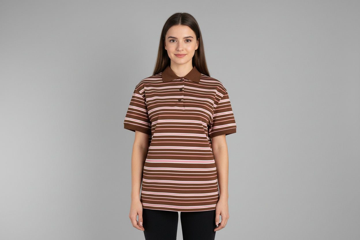 Women’s Striped Short Sleeve Polo T Shirt