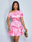 Elegant Printed One-shoulder Maxi Dress With A High Waist And A Figure-hugging Fit