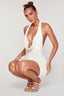 Deep Plunge Embellished Mini Dress in White
